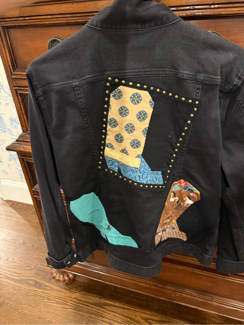 Black “Round Top” Denim Jacket with  Cowboy Boot Appliqués